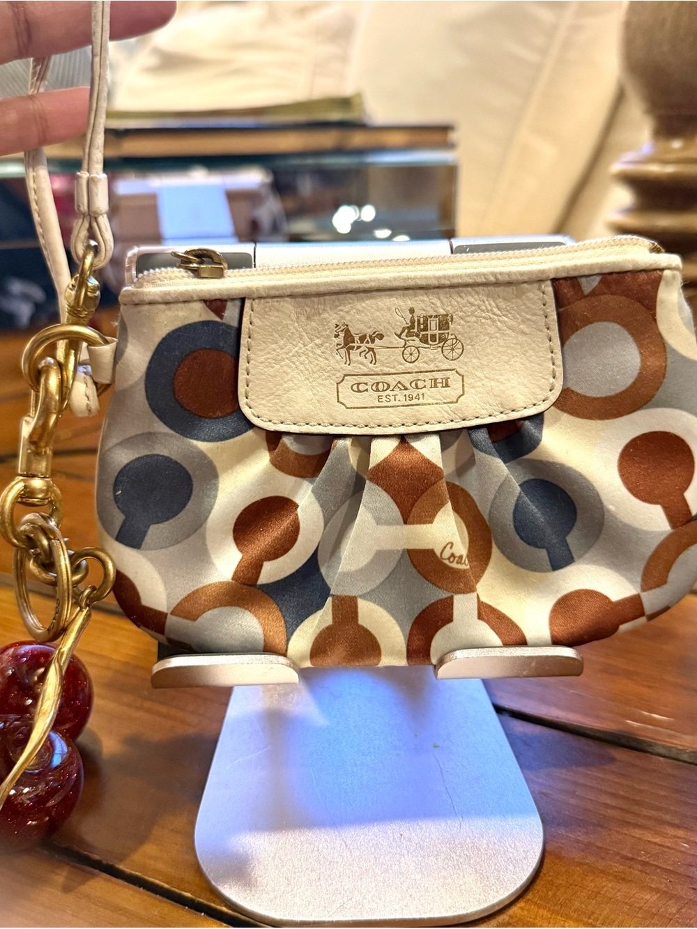 Vintage Coach Op Art Sateen Small Wristlet